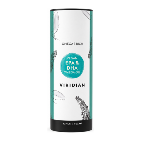 Viridian Vegan EPA & DHA Oil by Viridian Natural Remedies — front view showing product label and branding, studio product photo on white background