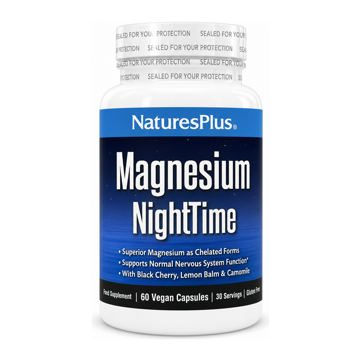 Natures Plus Magnesium Kalmassure NightTime by NaturesPlus Natural Remedies — front view showing product label and branding, studio product photo on white background