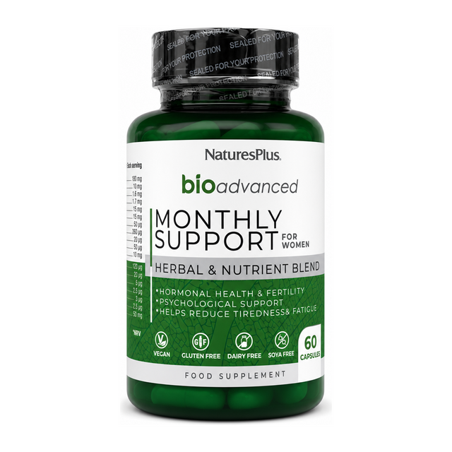 Natures Plus Bio Advanced Monthly Support for Women by NaturesPlus Natural Remedies — front view showing product label and branding, studio product photo on white background