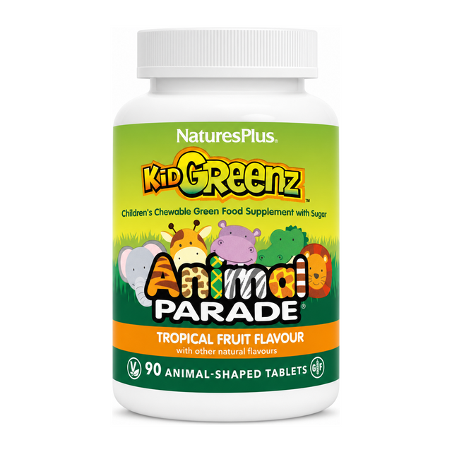Nature's Plus Animal Parade KIDGREENZ by NaturesPlus Natural Remedies — front view showing product label and branding, studio product photo on white background