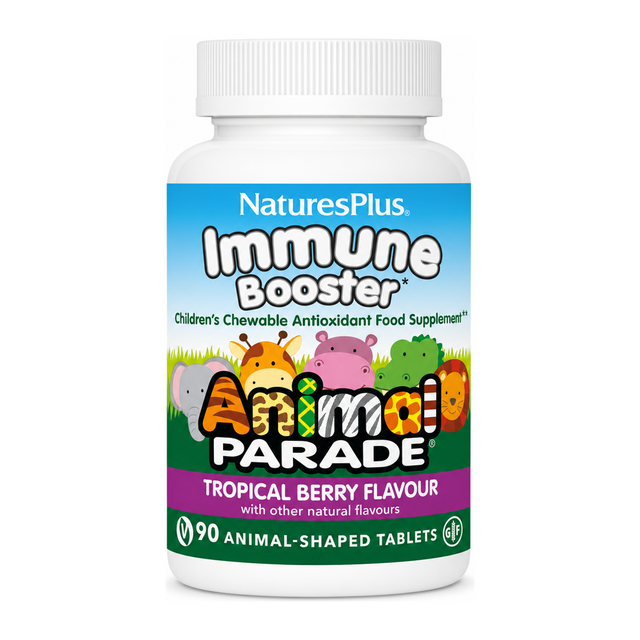 Natures Plus Animal Parade Kids Immune Booster by NaturesPlus Natural Remedies — front view showing product label and branding, studio product photo on white background