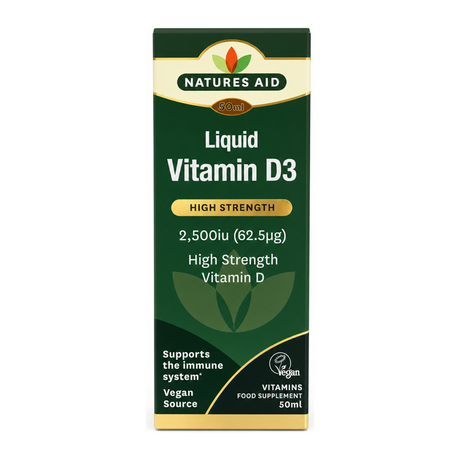 Natures Aid Vitamin D3 Liquid 2500iu by Natures Aid Health Food — front view showing product label and branding, studio product photo on white background