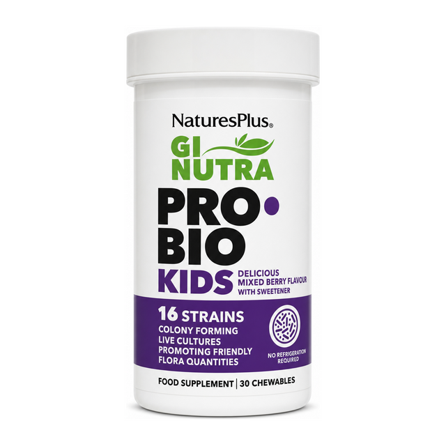 Natures Plus GI Nutra ProBio Kids by NaturesPlus Natural Remedies — front view showing product label and branding, studio product photo on white background