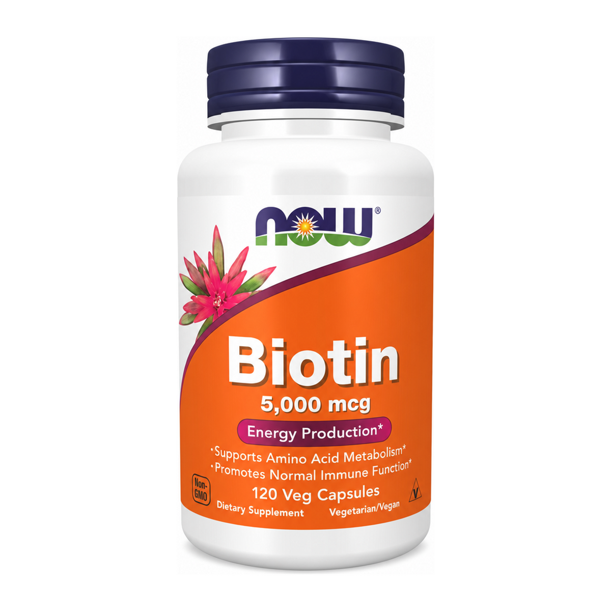 NOW Now Biotin 5,000 mg by Now Vitamin & Mineral Supplements — front view showing product label and branding, studio product photo on white background
