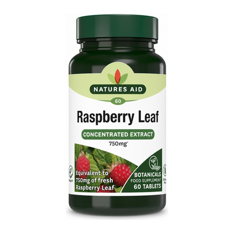 Natures Aid Raspberry Leaf (750mg equiv) by Natures Aid Natural Remedies — front view showing product label and branding, studio product photo on white background