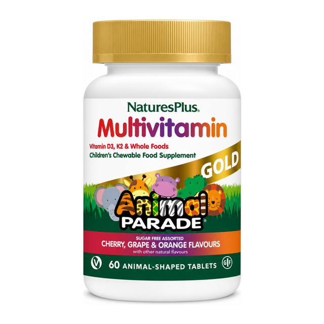 Nature's Plus Animal Parade GOLD Assorted Chew 60 by NaturesPlus Natural Remedies — front view showing product label and branding, studio product photo on white background