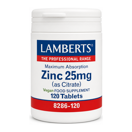 LAMBERTS Zinc Citrate 25 mg by Lamberts Natural Remedies — front view showing product label and branding, studio product photo on white background