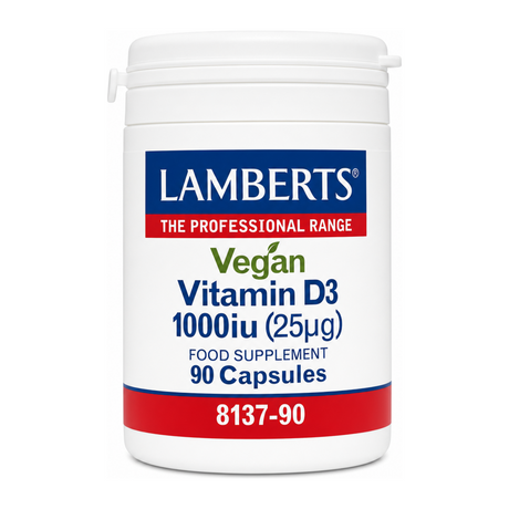 LAMBERTS Vegan Vitamin D3 1000iu (25µg) by Lamberts Natural Remedies — front view showing product label and branding, studio product photo on white background