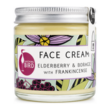Laughing Bird Elderberry & Borage Face Cream (with Frankincense) by Laughing Bird Natural Beauty — front view showing product label and branding, studio product photo on white background