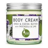 Laughing Bird Body Cream Patchouli & Lime by Laughing Bird Natural Beauty — front view showing product label and branding, studio product photo on white background