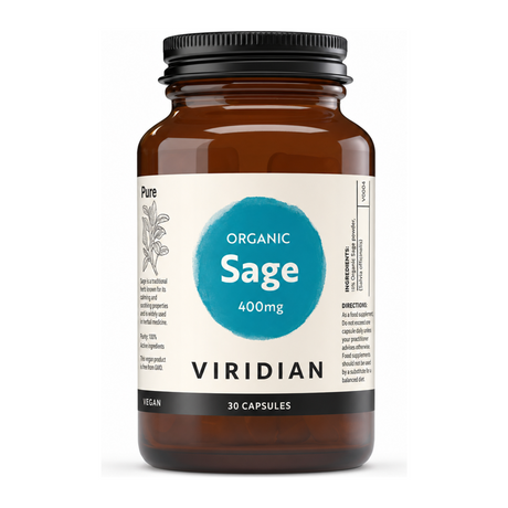 Viridian Organic Sage 400mg by Viridian Natural Remedies — front view showing product label and branding, studio product photo on white background