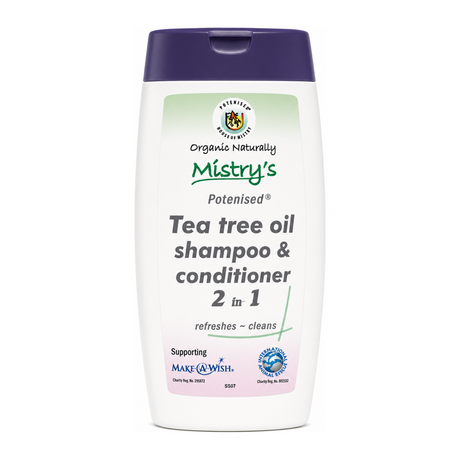Mistrys Tea Tree 2 In 1 Shampoo by Mistry's Natural Beauty — front view showing product label and branding, studio product photo on white background