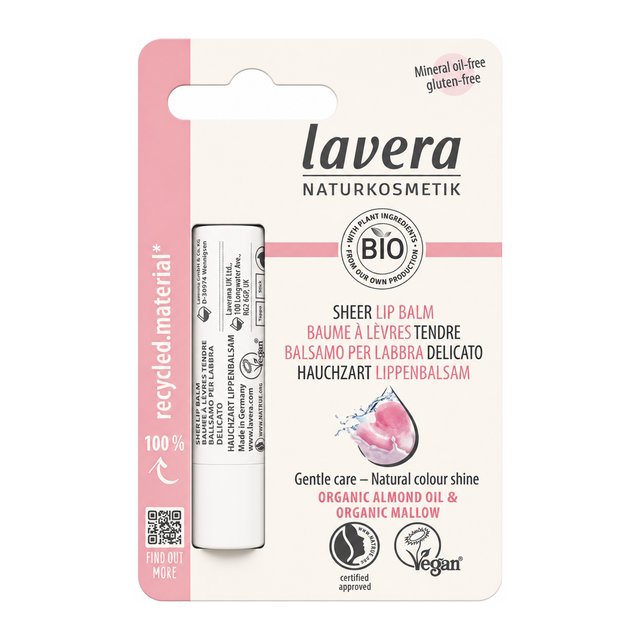 lavera SHEER LIP BALM by Lavera Natural Beauty — front view showing product label and branding, studio product photo on white background