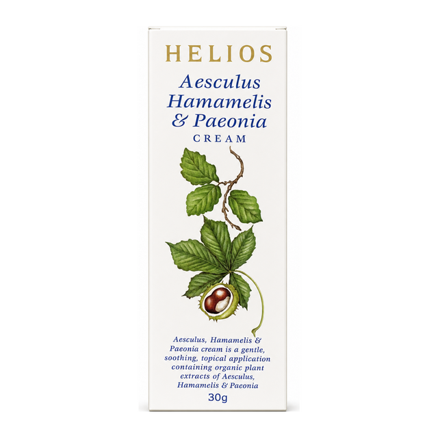 Helios Aesculus, Hamamelis, Paeonia Cream by Helios Natural Remedies — front view showing product label and branding, studio product photo on white background