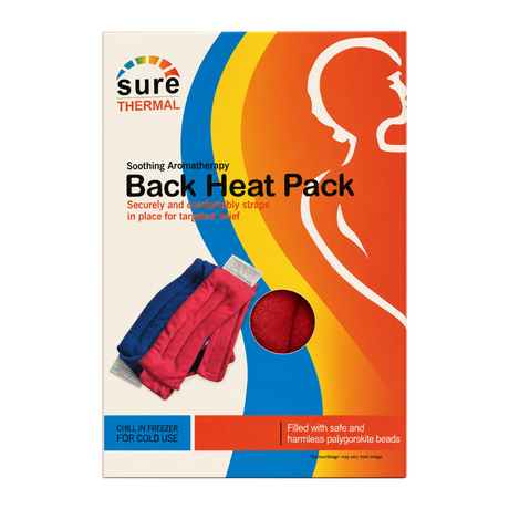 Sure Thermal Back Heat Pack by Sure Thermal Lifestyle — front view showing product label and branding, studio product photo on white background