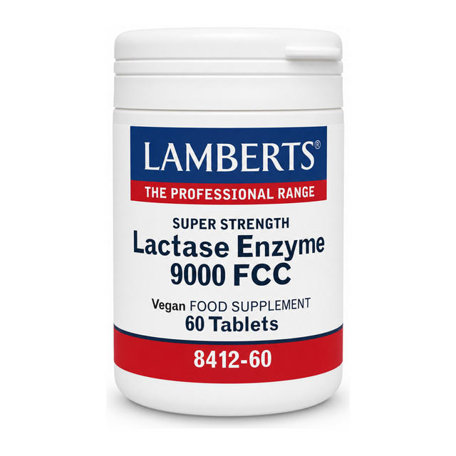 LAMBERTS Lactase Enzyme 9000FCC Super Strength by Lamberts Natural Remedies — front view showing product label and branding, studio product photo on white background