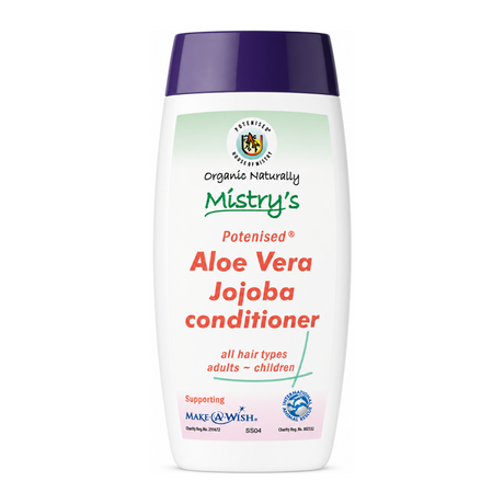 Mistry's Aloe Vera Jojoba Conditioner by Mistry's Natural Beauty — front view showing product label and branding, studio product photo on white background