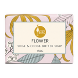 Laughing Bird Flower Soap with Shea and Cocoa Butter by Laughing Bird Natural Beauty — front view showing product label and branding, studio product photo on white background