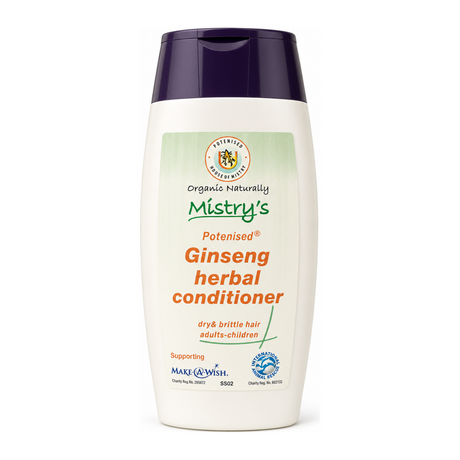 Mistry's Ginseng Herbal Conditioner by Mistry's Natural Beauty — front view showing product label and branding, studio product photo on white background