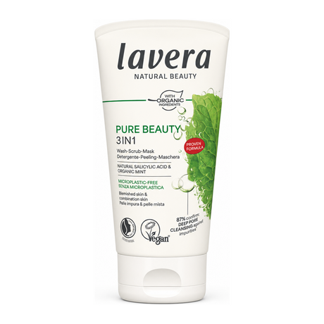 lavera Pure Beauty 3 IN 1 WASH SCRUB MASK by Lavera Natural Beauty — front view showing product label and branding, studio product photo on white background