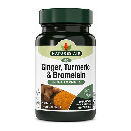 Natures Aid Ginger Turmeric & Bromelain by Natures Aid Natural Remedies — front view showing product label and branding, studio product photo on white background