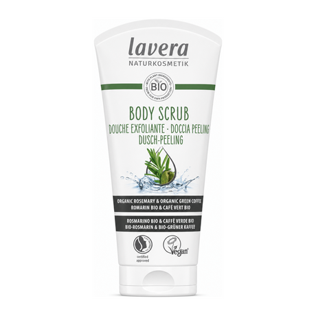 Lavera Body Scrub with Rosemary & Organic Green Coffee by Lavera Natural Beauty — front view showing product label and branding, studio product photo on white background