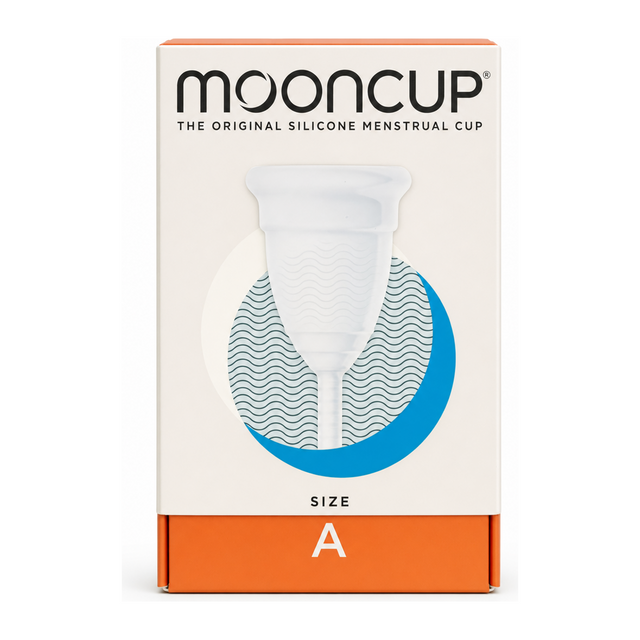 Mooncup Menstrual Cup - Size A by Mooncup Lifestyle — front view showing product label and branding, studio product photo on white background