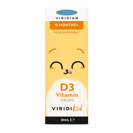 Viridian Viridikid Vitamin D3 Drops by Viridian Vitamin & Mineral Supplements — front view showing product label and branding, studio product photo on white background