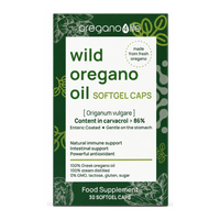 Oregano4Life Wild Oregano Oil Soft Gel Capsules by Oregano4life Natural Remedies — front view showing product label and branding, studio product photo on white background