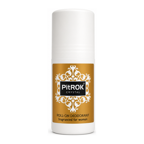PitROK Crystal Fragranced Roll-On for Women by PitROK Natural Beauty — front view showing product label and branding, studio product photo on white background
