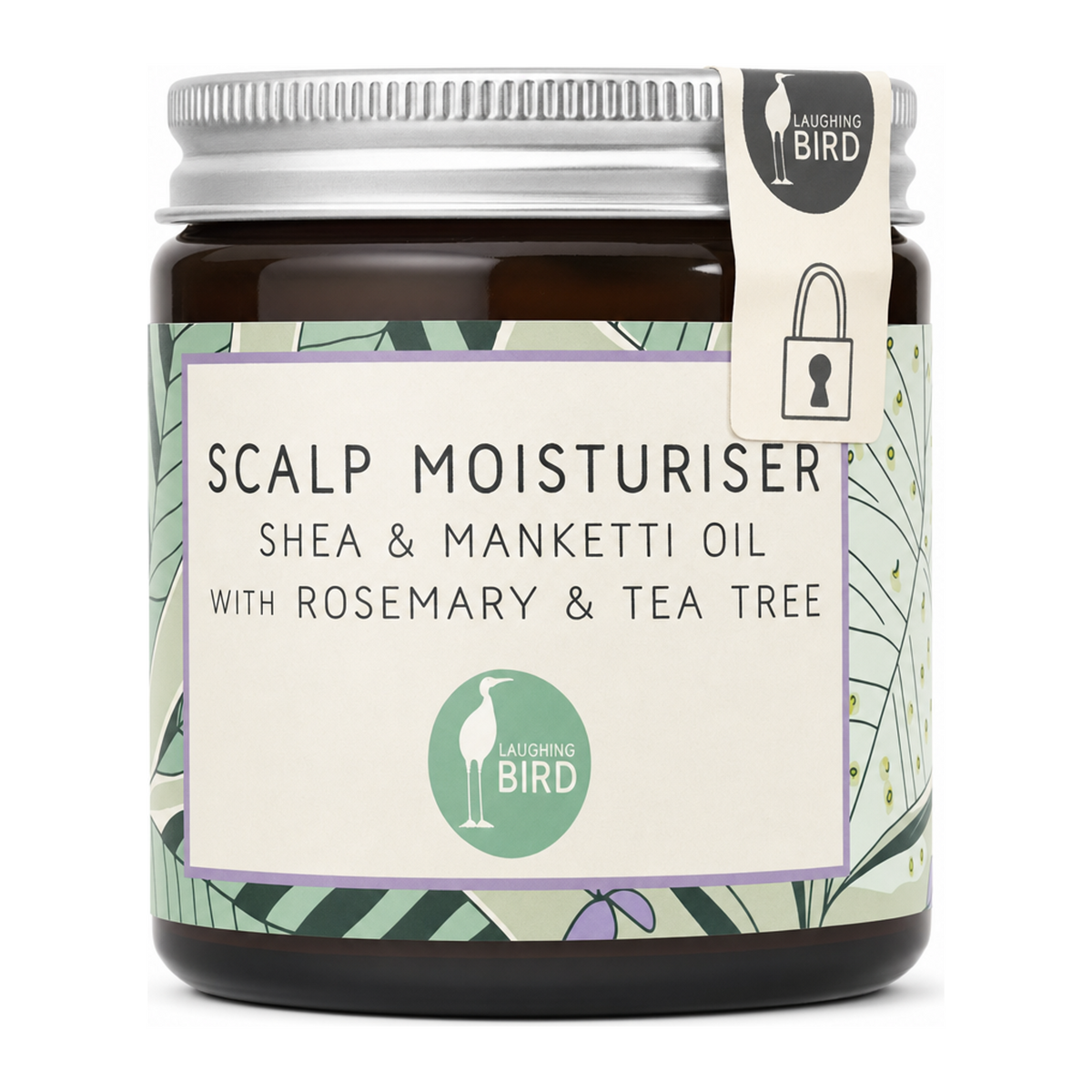 Laughing Bird Shea & Manketti Oil Scalp Moisturiser by Laughing Bird Natural Beauty — front view showing product label and branding, studio product photo on white background