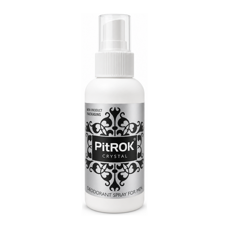 Pitrok Crystal Fragranced Deodorant Spray for Men by Pitrok Natural Beauty — front view showing product label and branding, studio product photo on white background