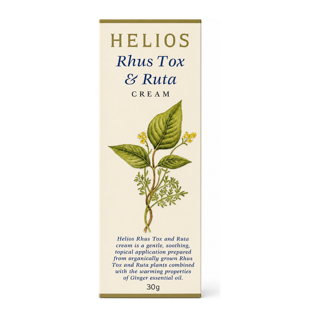 Helios Rhus Tox & Ruta Cream by Helios Natural Remedies — front view showing product label and branding, studio product photo on white background