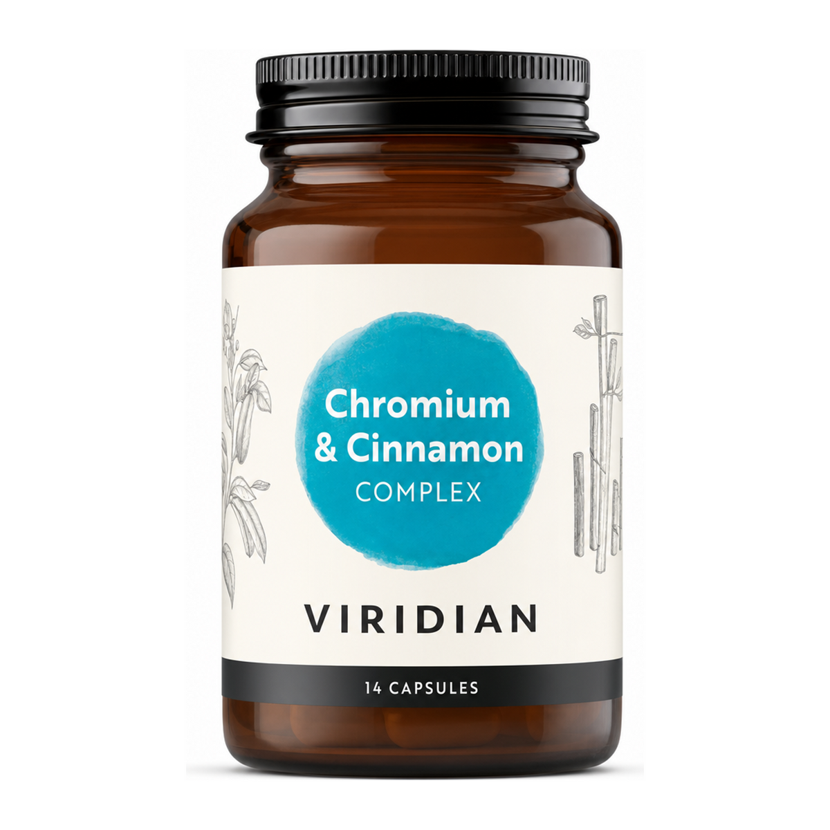 Viridian Chromium & Cinnamon Complex (7 Day Sugar Detox Plan) by Viridian Natural Remedies — front view showing product label and branding, studio product photo on white background