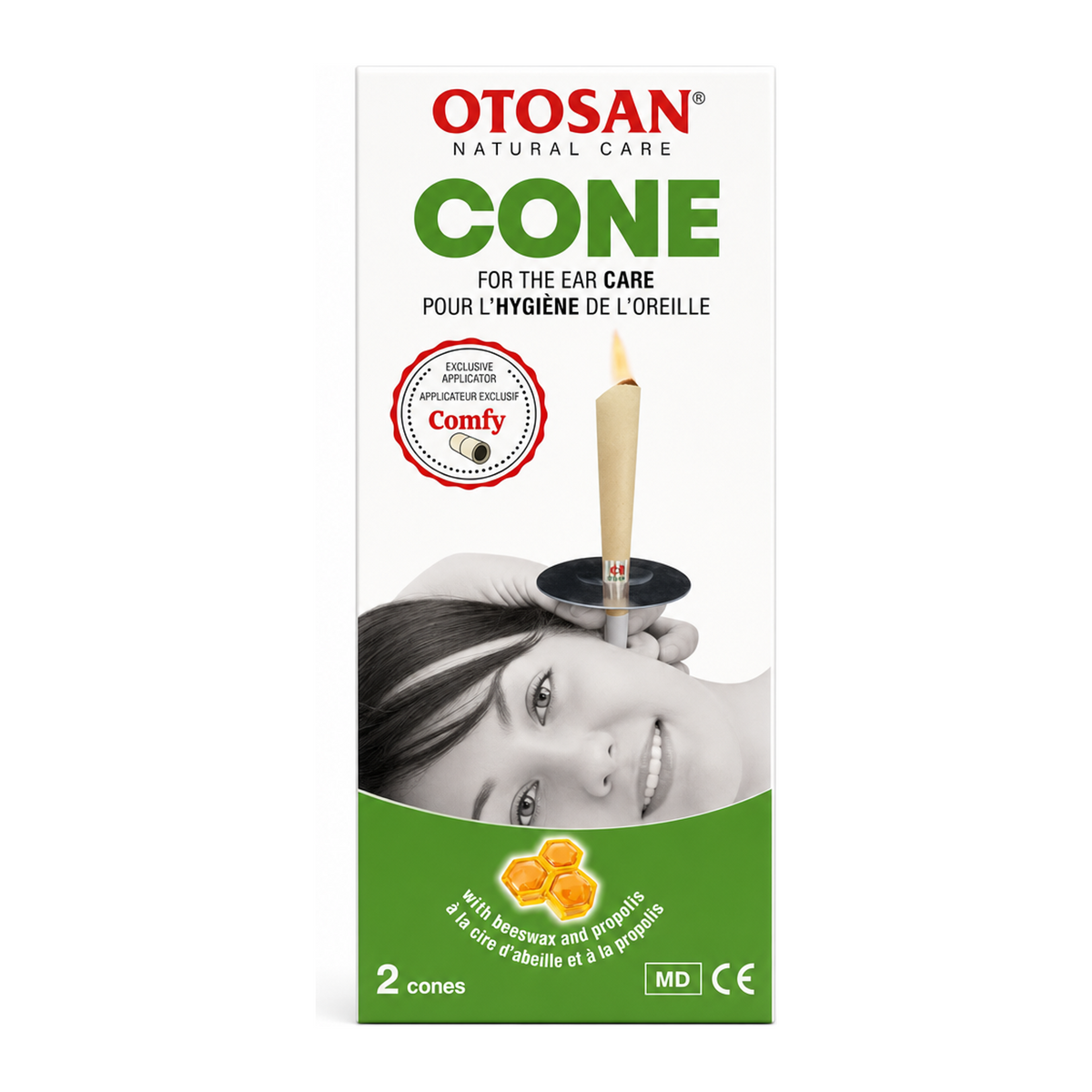 Otosan Ear Cones Twin Pack by Otosan Natural Beauty — front view showing product label and branding, studio product photo on white background