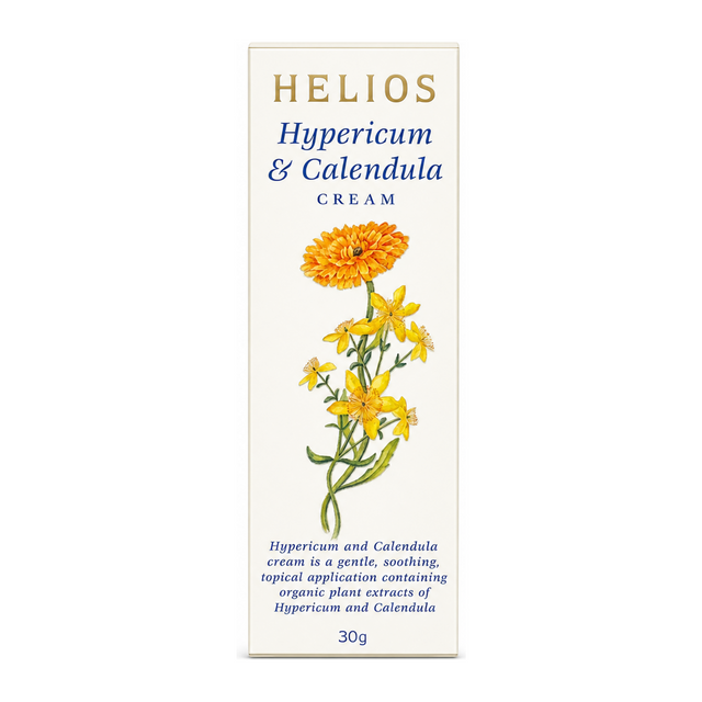 Helios Hypericum & Calendula Cream by Helios Natural Remedies — front view showing product label and branding, studio product photo on white background