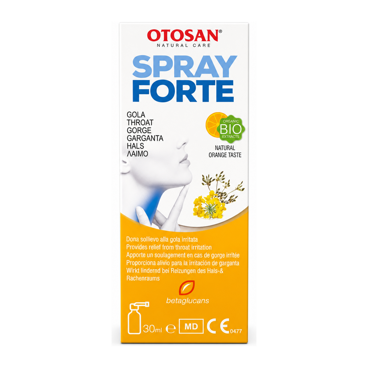 Otosan Natural Throat Spray by Otosan Natural Remedies — front view showing product label and branding, studio product photo on white background