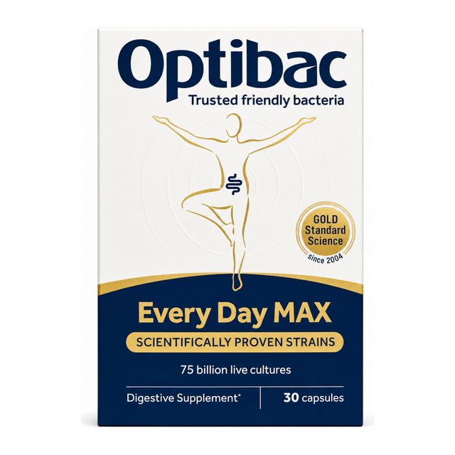 Optibac Probiotics For Every Day MAX 30 capsules by Optibac Natural Remedies — front view showing product label and branding, studio product photo on white background