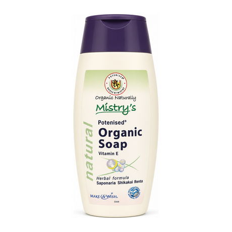 Mistrys Organic Natural Soap with Vitamin E by Mistry's Natural Beauty — front view showing product label and branding, studio product photo on white background
