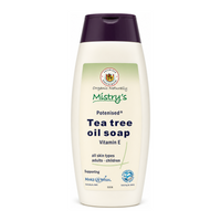 Mistry's Tea Tree Oil Liquid Soap by Mistry's Natural Beauty — front view showing product label and branding, studio product photo on white background