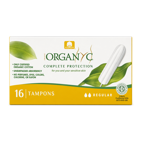 Organyc Tampon - Regular (no applicator) by Organyc Natural Beauty — front view showing product label and branding, studio product photo on white background