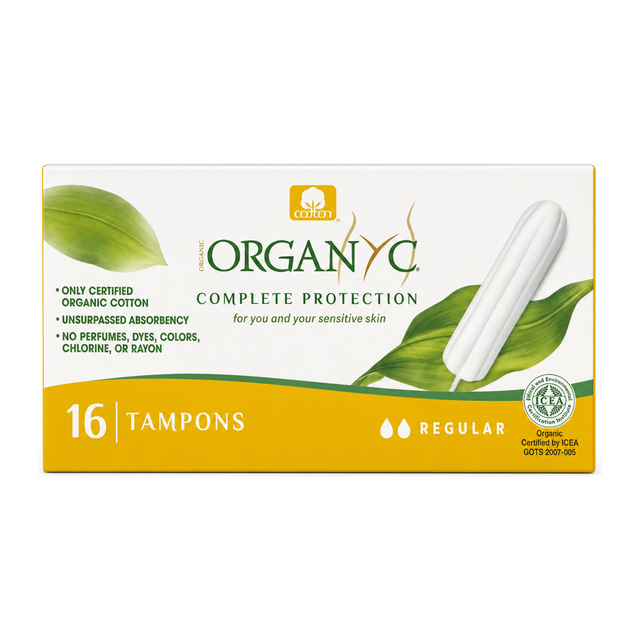 Organyc Tampon - Regular (no applicator) by Organyc Natural Beauty — front view showing product label and branding, studio product photo on white background