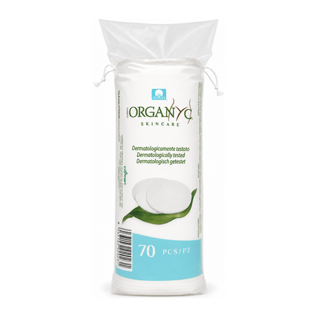 Organyc 100% Organic Cotton Pads (round) - 70 Pieces by Organyc Personal Care — front view showing product label and branding, studio product photo on white background