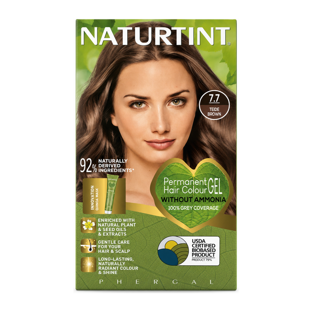 Naturtint Permanent Hair Colourant Teide Brown 7.7 170ml by Naturtint Natural Beauty — front view showing product label and branding, studio product photo on white background