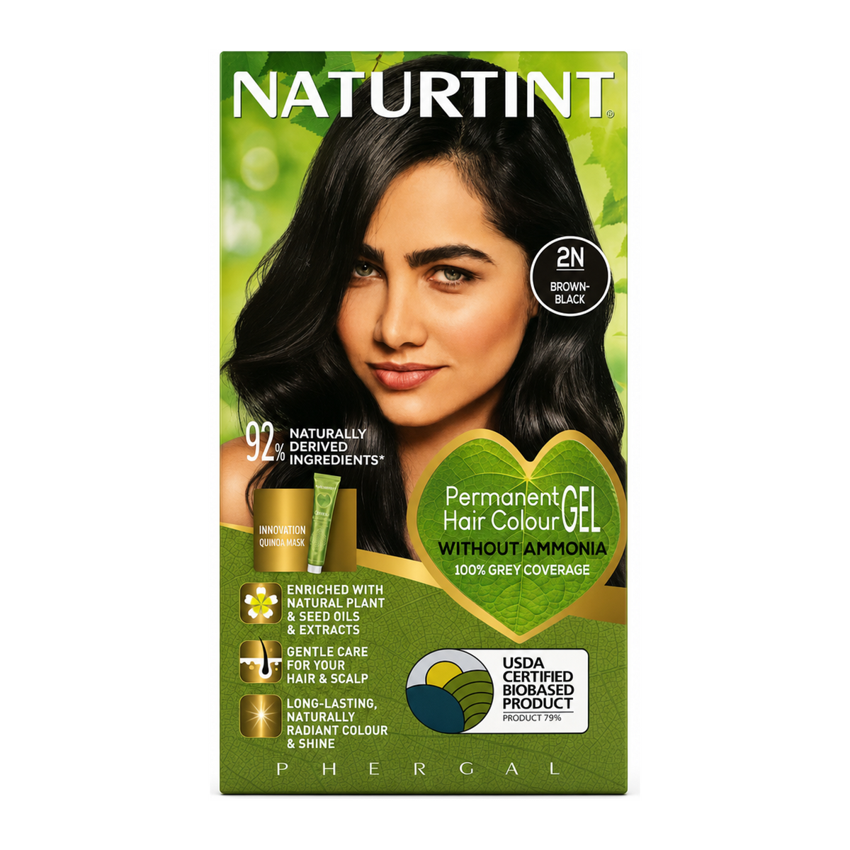 Naturtint Permanent Hair Colourant Brown-Black 2N 170ml by Naturtint Natural Beauty — front view showing product label and branding, studio product photo on white background