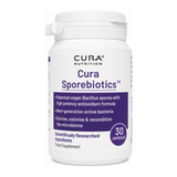 Cura Sporebiotics 30 Caps by Cura Nutrition Natural Remedies — front view showing product label and branding, studio product photo on white background