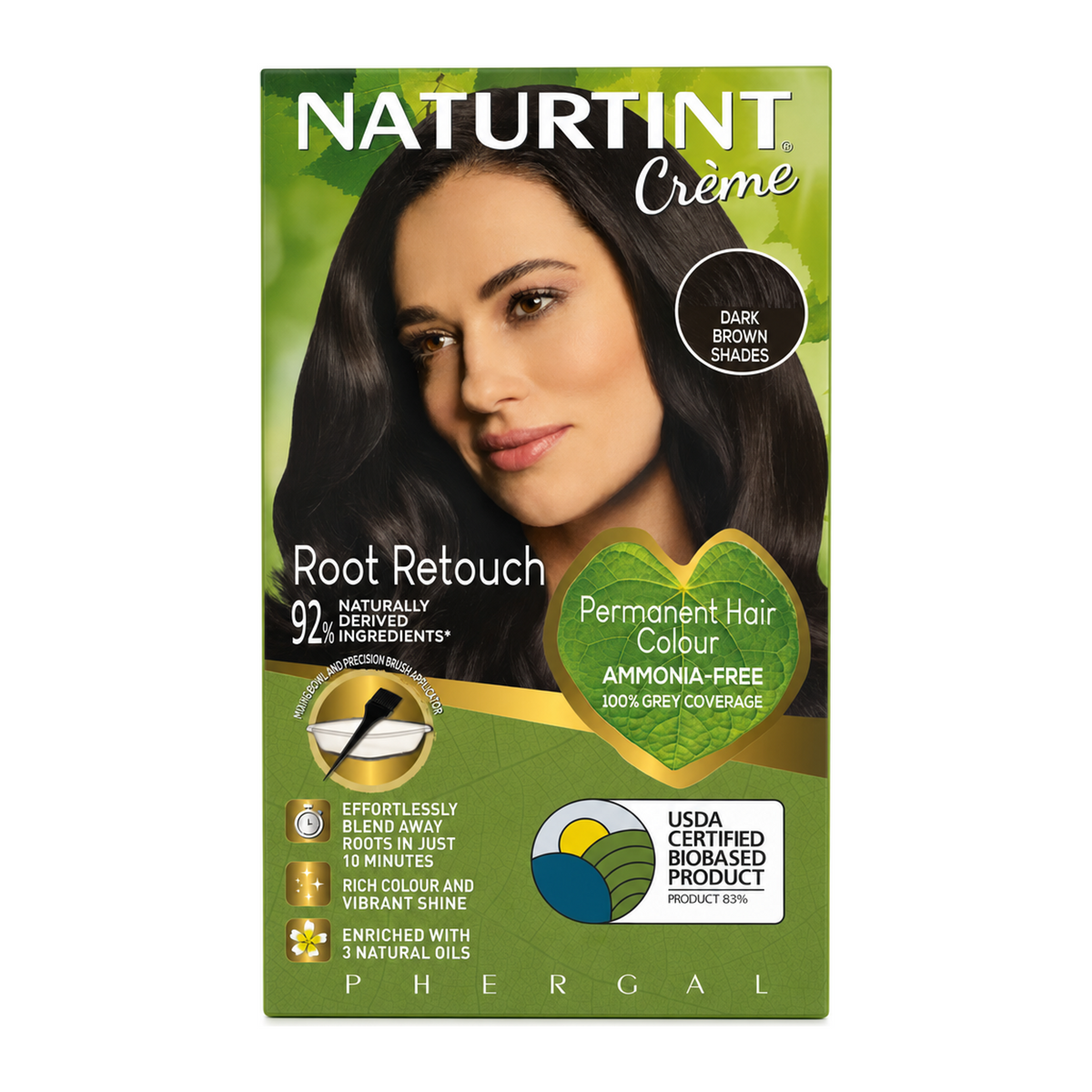 Naturtint Root Retouch Creme Dark Brown Shades by Naturtint Natural Beauty — front view showing product label and branding, studio product photo on white background