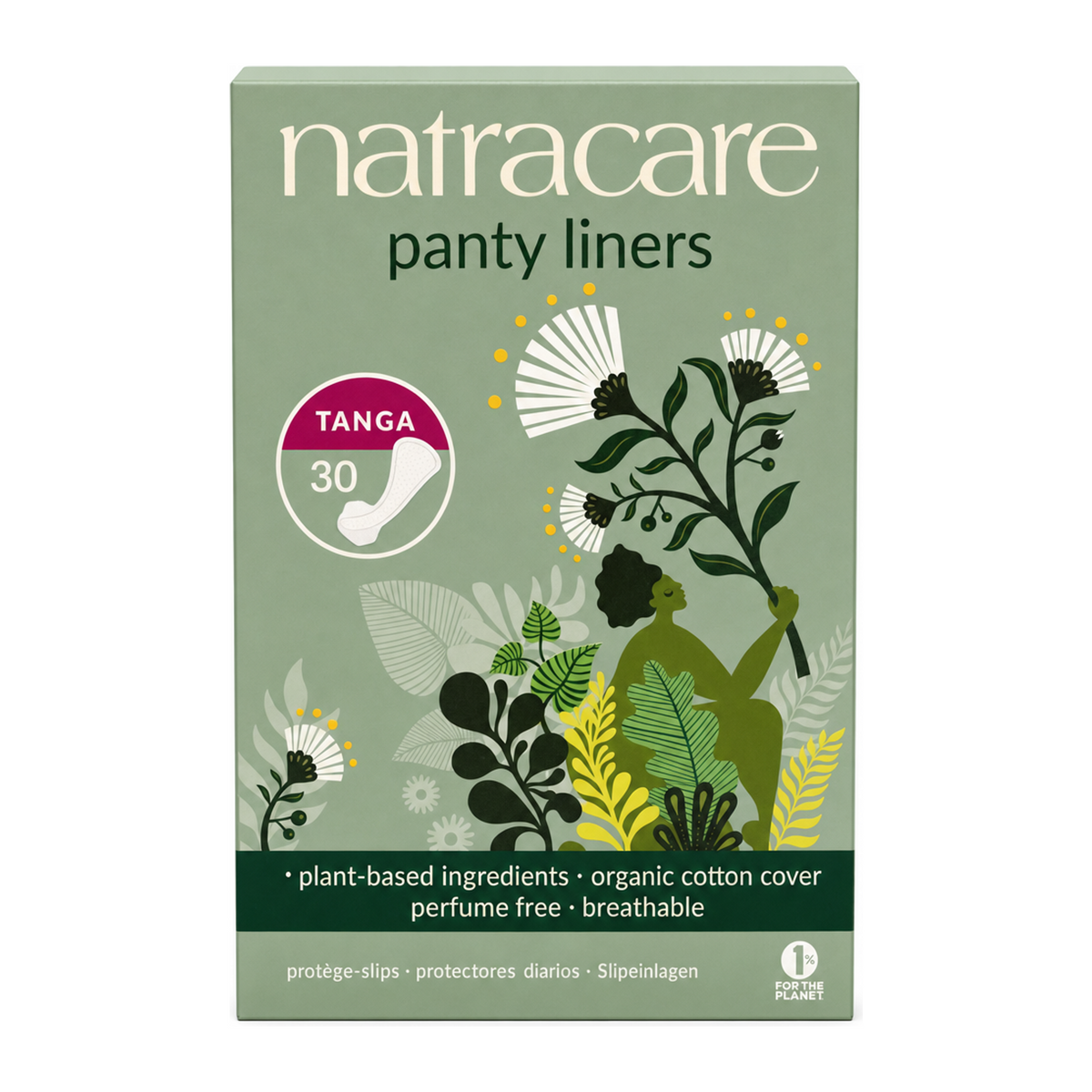 Natracare Natural Pantyliners Tanga x 30 by Natracare Natural Beauty — front view showing product label and branding, studio product photo on white background