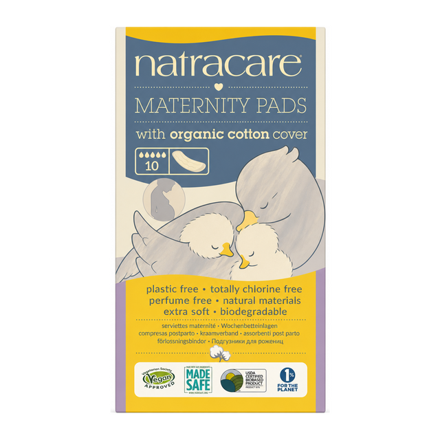 Natracare Natural Maternity Pads x 10 by Natracare Natural Beauty — front view showing product label and branding, studio product photo on white background