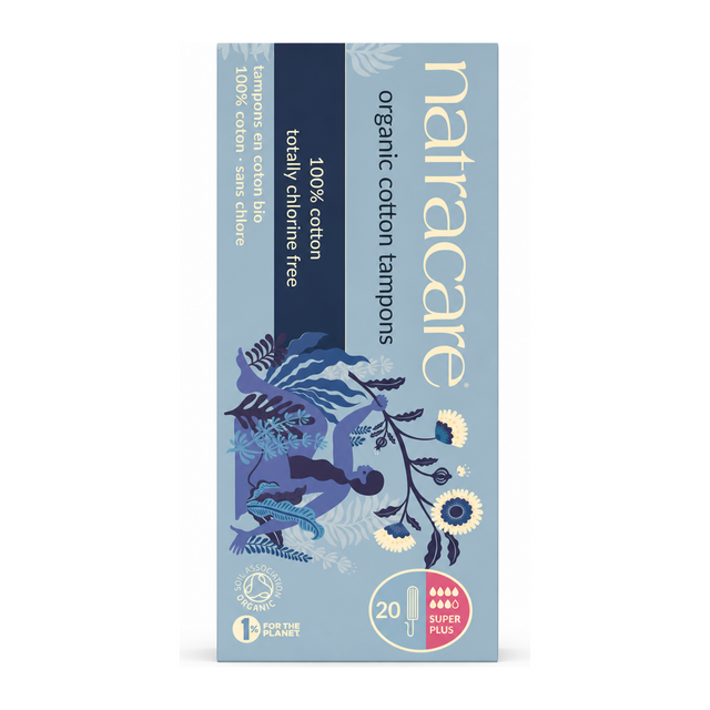 Natracare Organic Non-Applicator Tampons Super Plus x 20 by Natracare Natural Beauty — front view showing product label and branding, studio product photo on white background